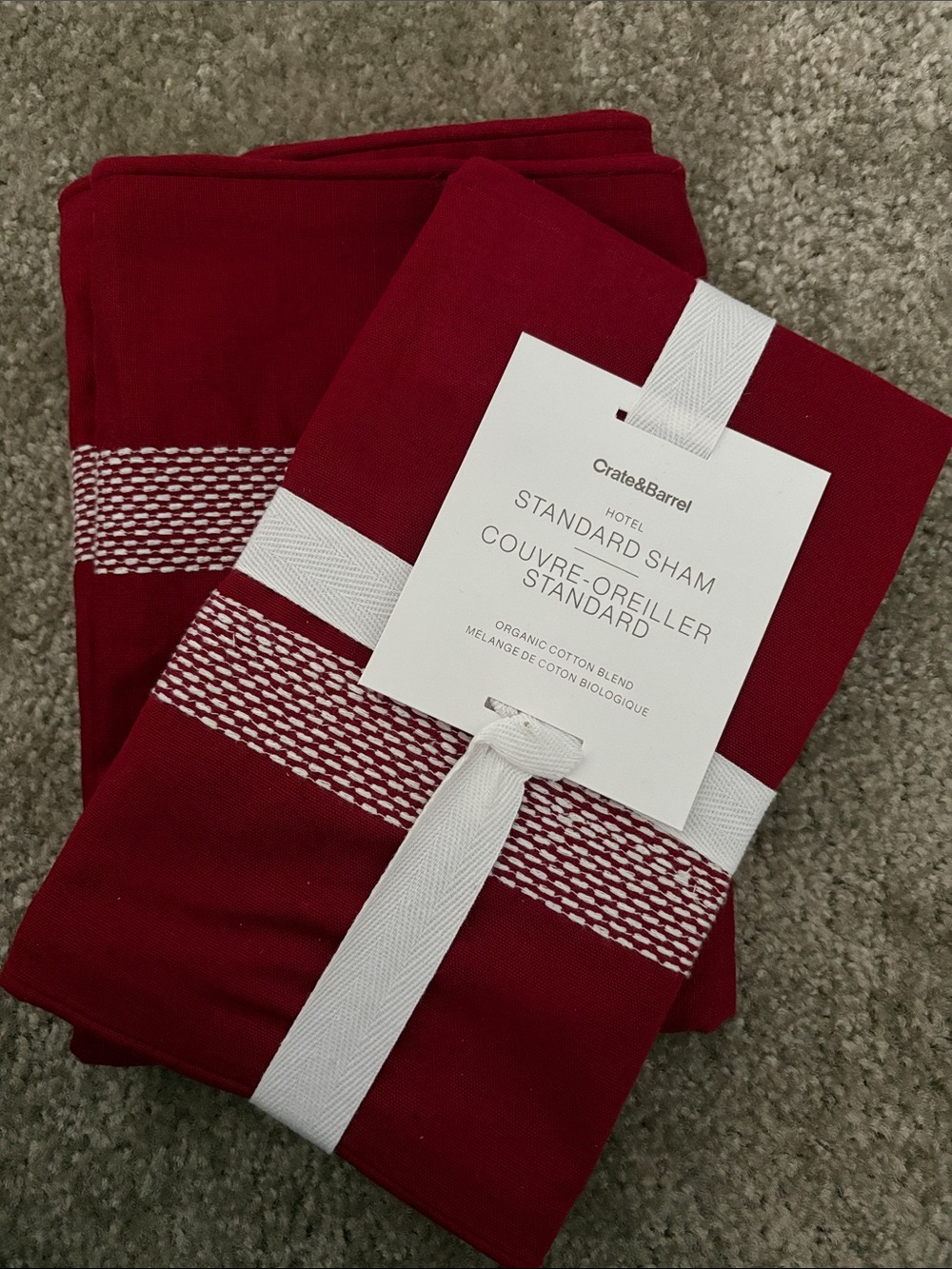 Crate&Barrel Red Hotel Standard Sham in Deep Red with Woven Stripe